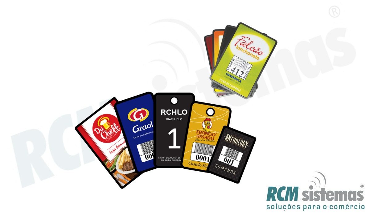 Comandas eletrônicas em PVC fabricadas pela RCM, personalizadas por cliente